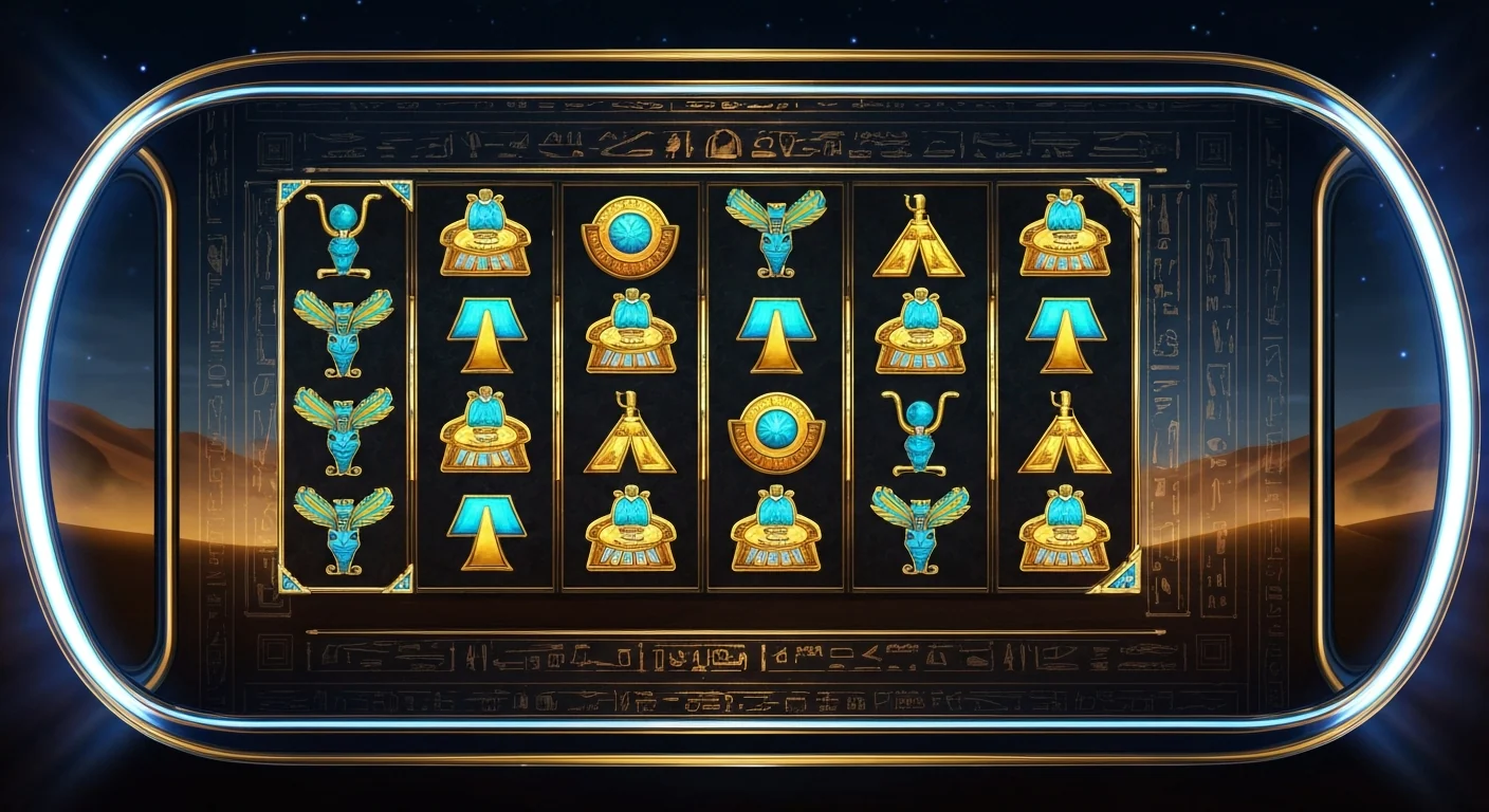 Egyptiläinen aavikkotematiikka: kultaiset symbolit, hieroglyfit ja hehkuvat valotehosteet